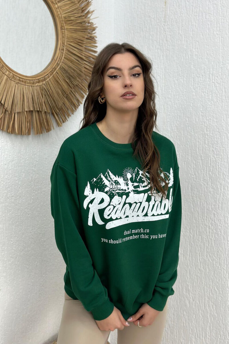 ROUND NECK COTTON SIMPLE WOMAN SWEATSHIRT DARK GREEN/JEE - 2