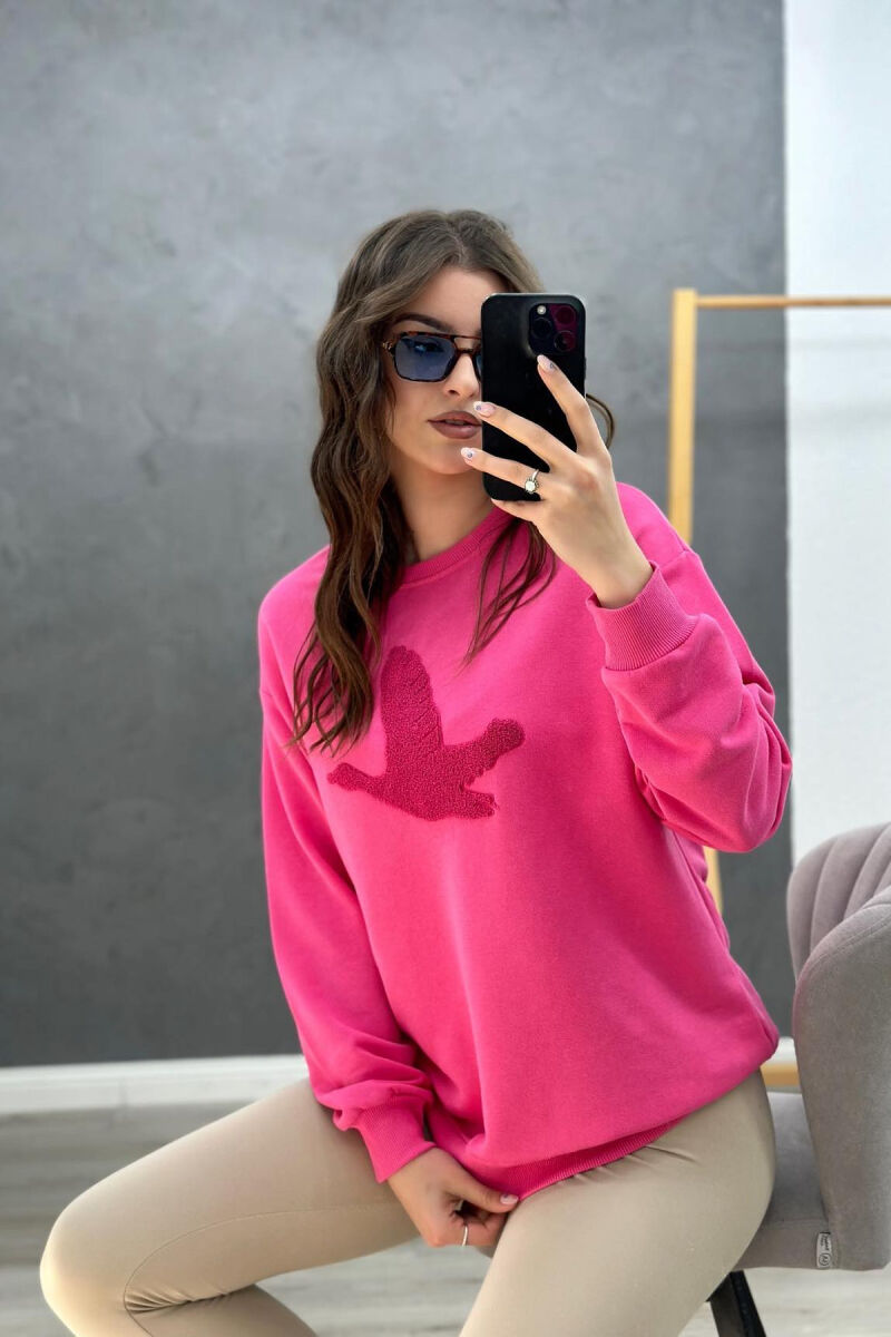 ROUND NECK COTTON SIMPLE WOMAN SWEATSHIRT FUCHSIA/CIKLAMI - 1