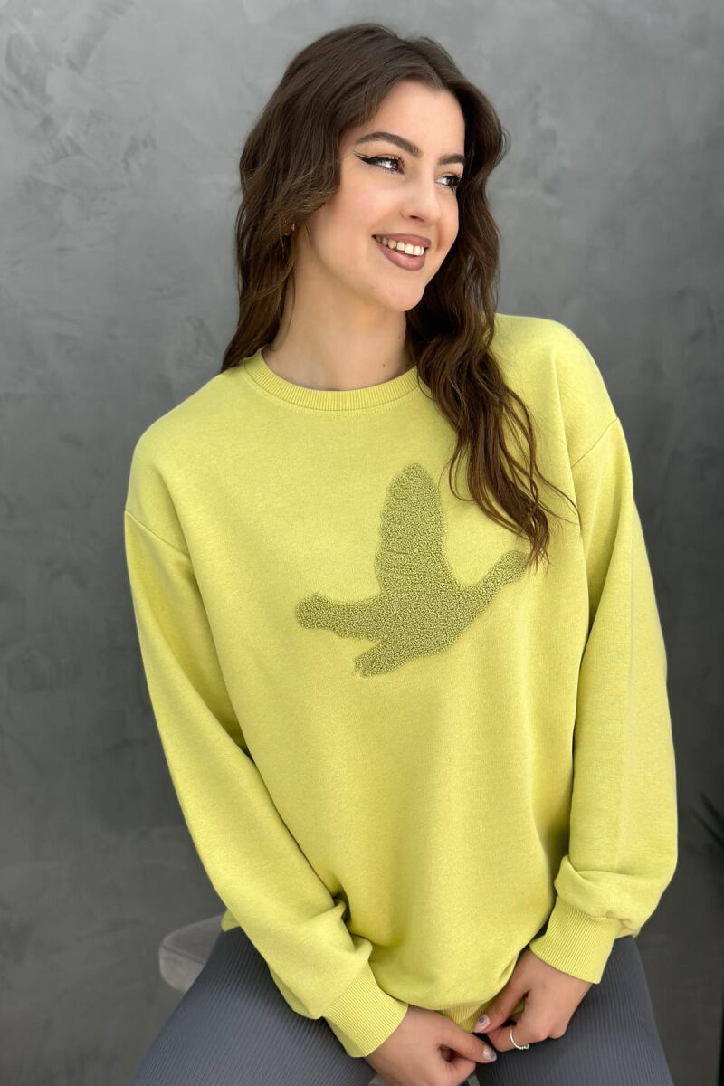 ROUND NECK COTTON SIMPLE WOMAN SWEATSHIRT YELLOW/E VERDHE - 1