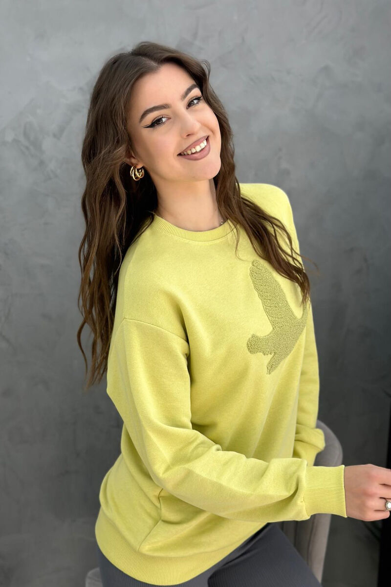 ROUND NECK COTTON SIMPLE WOMAN SWEATSHIRT YELLOW/E VERDHE - 2