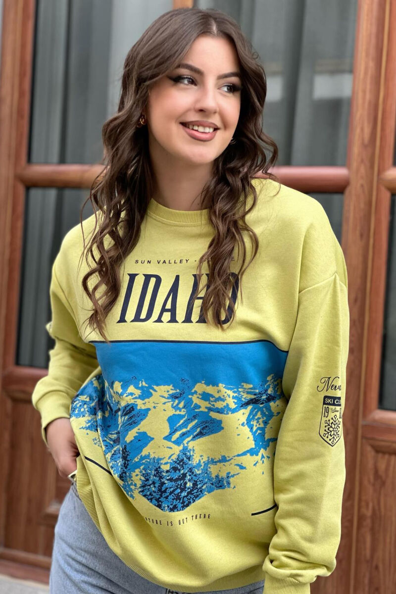 ROUND NECK COTTON SIMPLE WOMAN SWEATSHIRT YELLOW/E VERDHE - 1