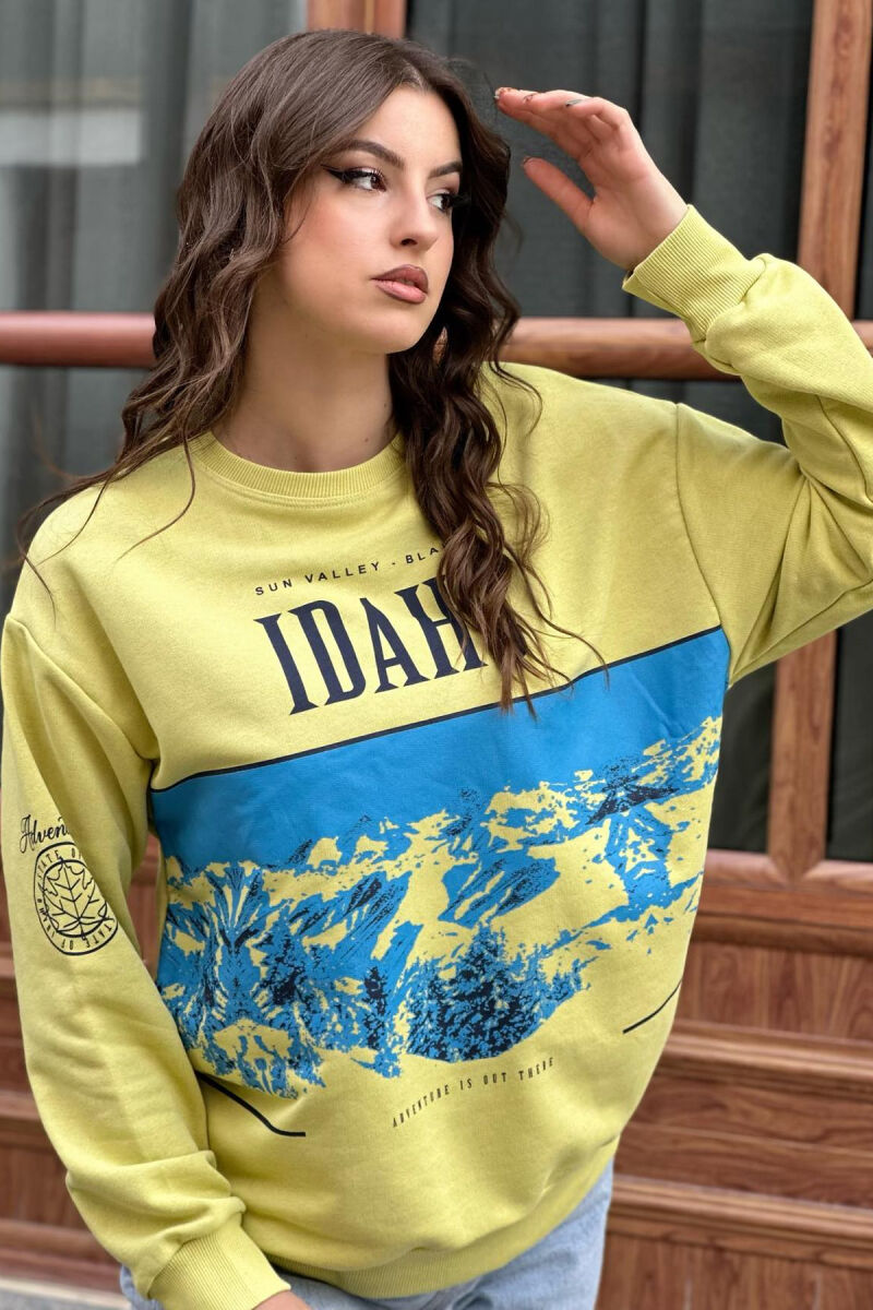 ROUND NECK COTTON SIMPLE WOMAN SWEATSHIRT YELLOW/E VERDHE - 2