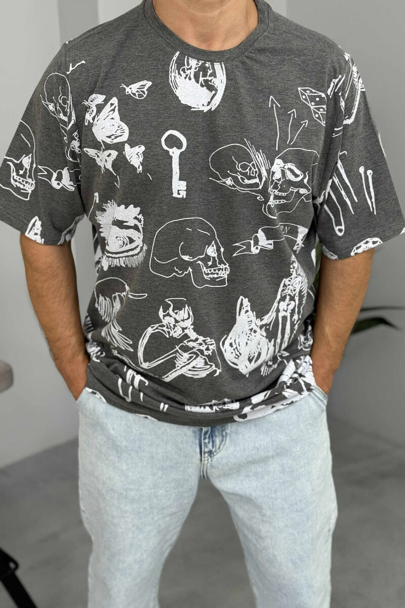 ROUND NECK DESIGNED MEN T-SHIRT DARK GREY/GEE - 2