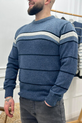 ROUND NECK DIFFERENT COLOR MEN SWEATER LIGHTBLUE/BZ 