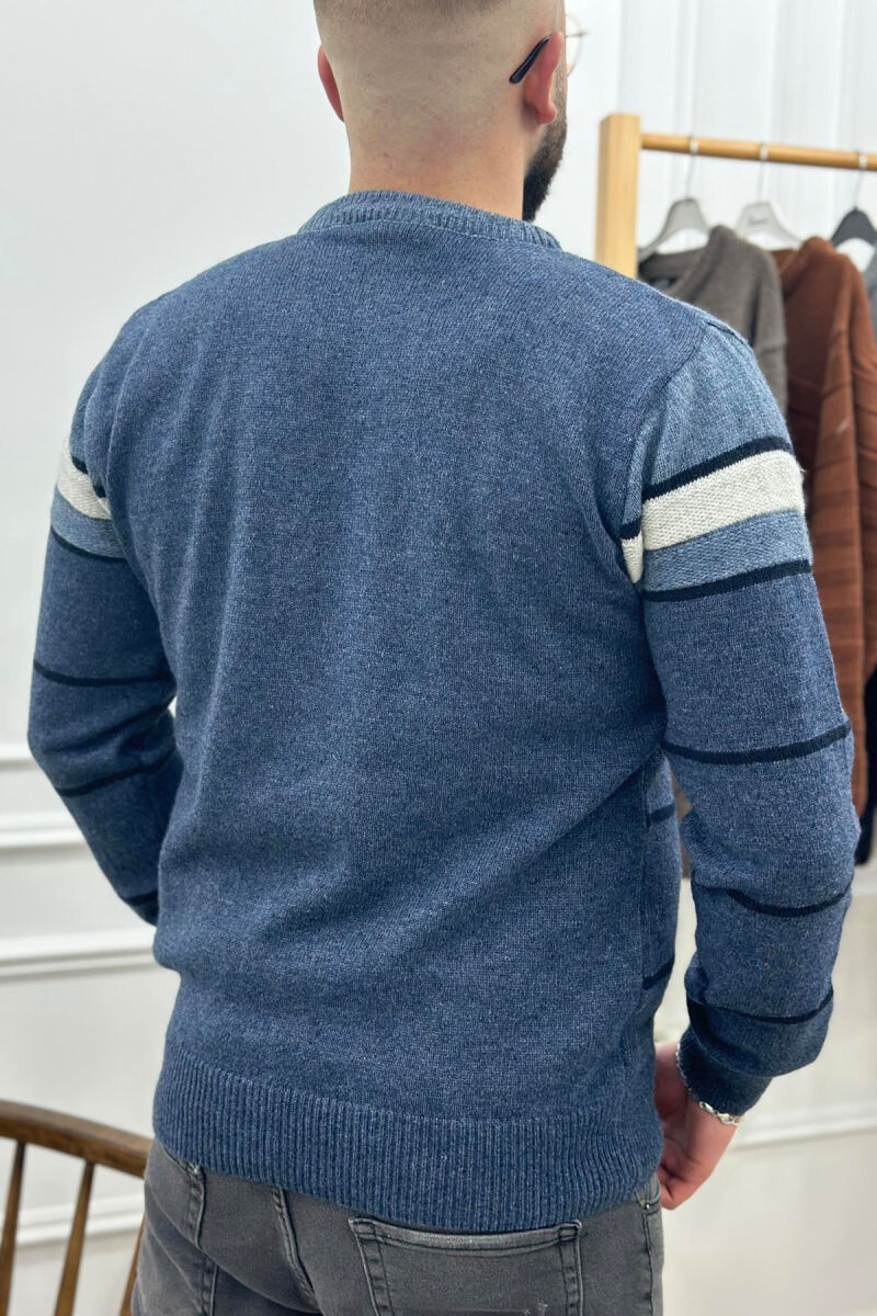 ROUND NECK DIFFERENT COLOR MEN SWEATER LIGHTBLUE/BZ - 2