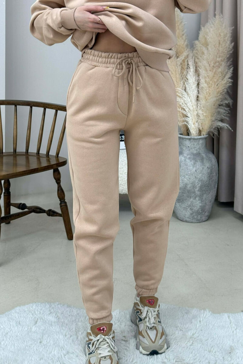 ROUND NECK FLUFFY SWEATSHIRT+ JOGGERS WOMEN SET BEIGE/BEZHE - 4