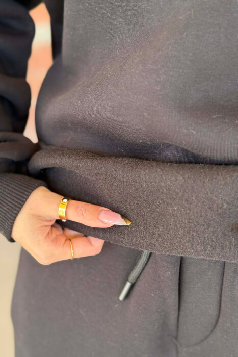 ROUND NECK FLUFFY SWEATSHIRT+ JOGGERS WOMEN SET BLACK/ E ZEZE - 7