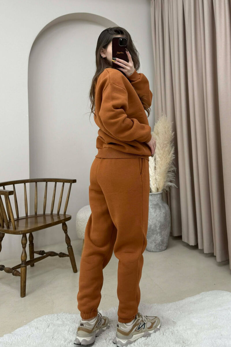 ROUND NECK FLUFFY SWEATSHIRT+ JOGGERS WOMEN SET BRICK/TULLE - 4
