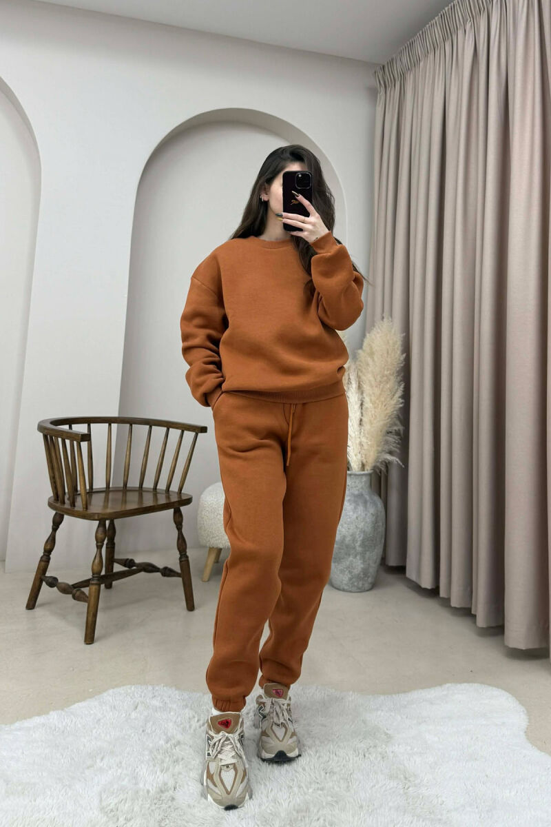 ROUND NECK FLUFFY SWEATSHIRT+ JOGGERS WOMEN SET BRICK/TULLE - 6