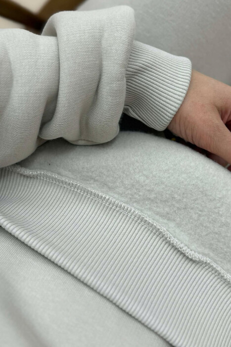 ROUND NECK FLUFFY SWEATSHIRT+ JOGGERS WOMEN SET BRIGHT GREY/GRI E SHNDRITSHME - 2