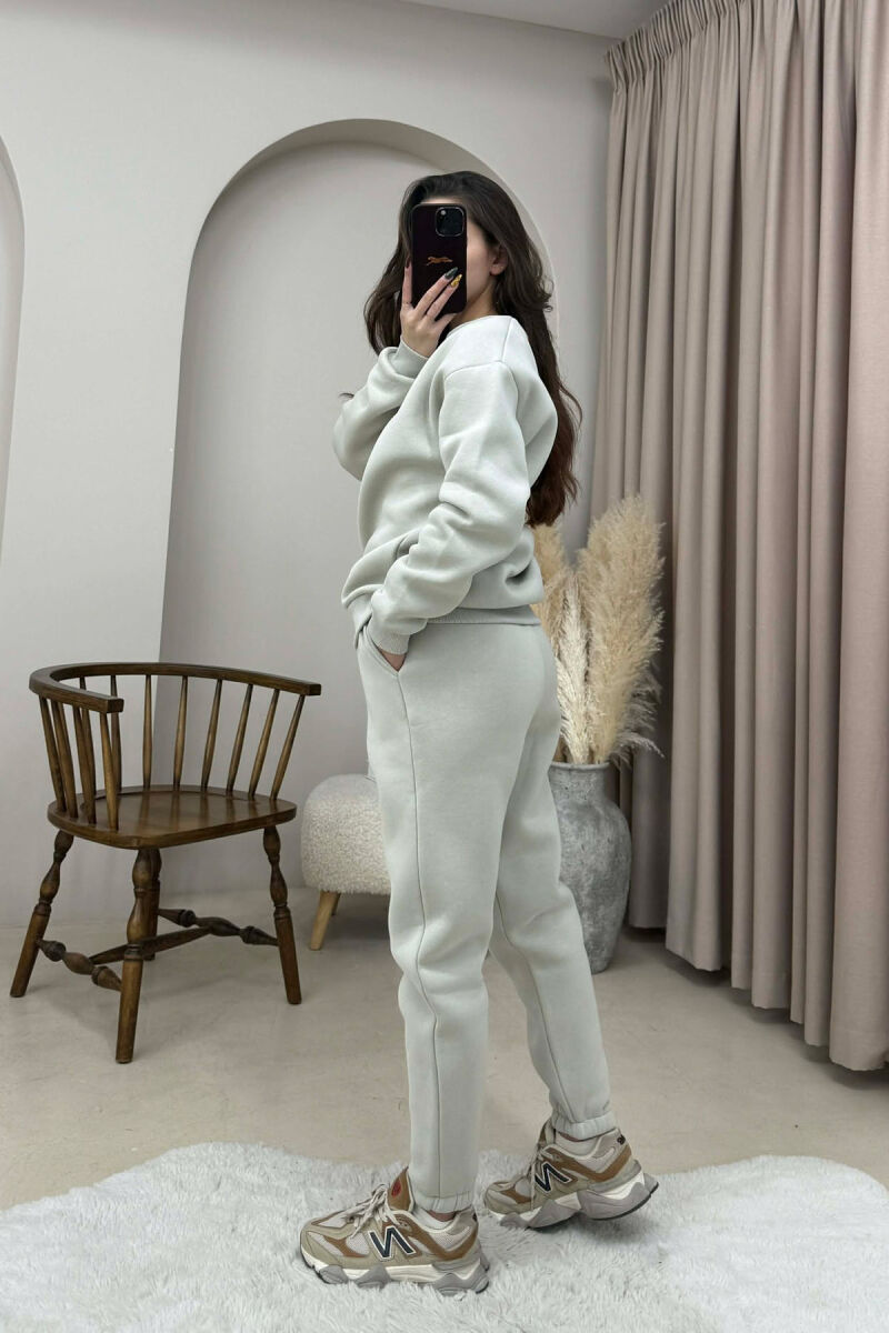 ROUND NECK FLUFFY SWEATSHIRT+ JOGGERS WOMEN SET BRIGHT GREY/GRI E SHNDRITSHME - 3