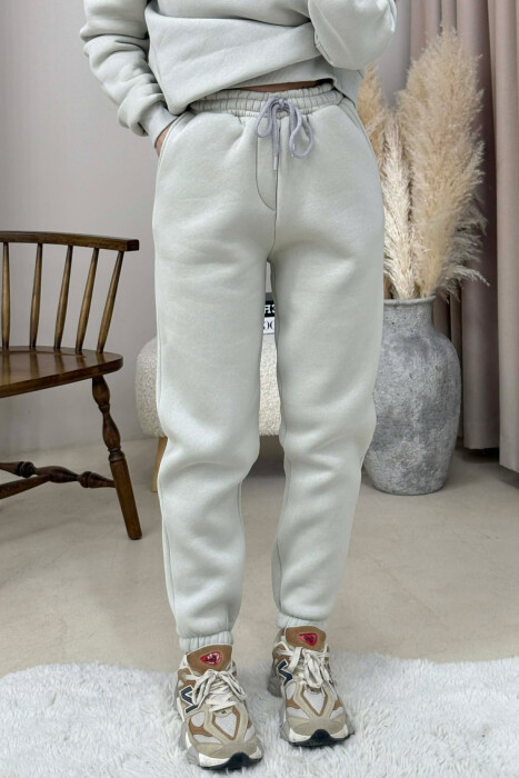 ROUND NECK FLUFFY SWEATSHIRT+ JOGGERS WOMEN SET BRIGHT GREY/GRI E SHNDRITSHME - 5