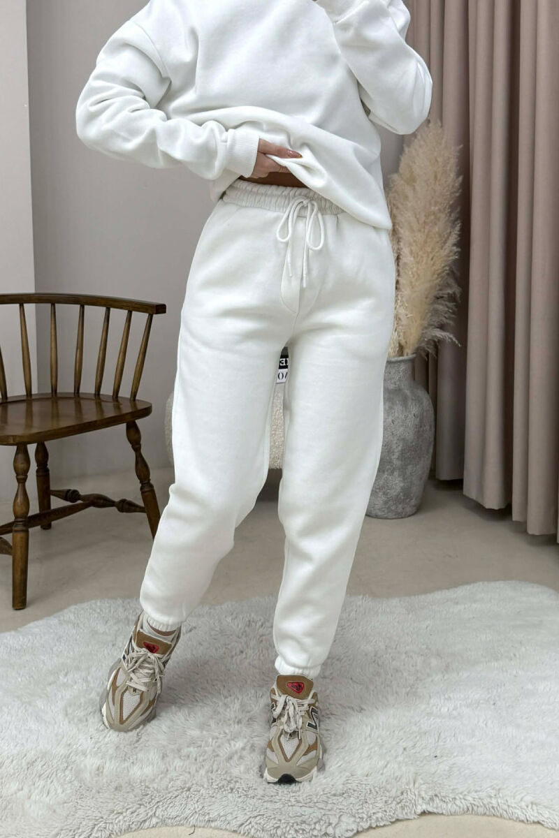 ROUND NECK FLUFFY SWEATSHIRT+ JOGGERS WOMEN SET WHITE-E BARDHE - 2
