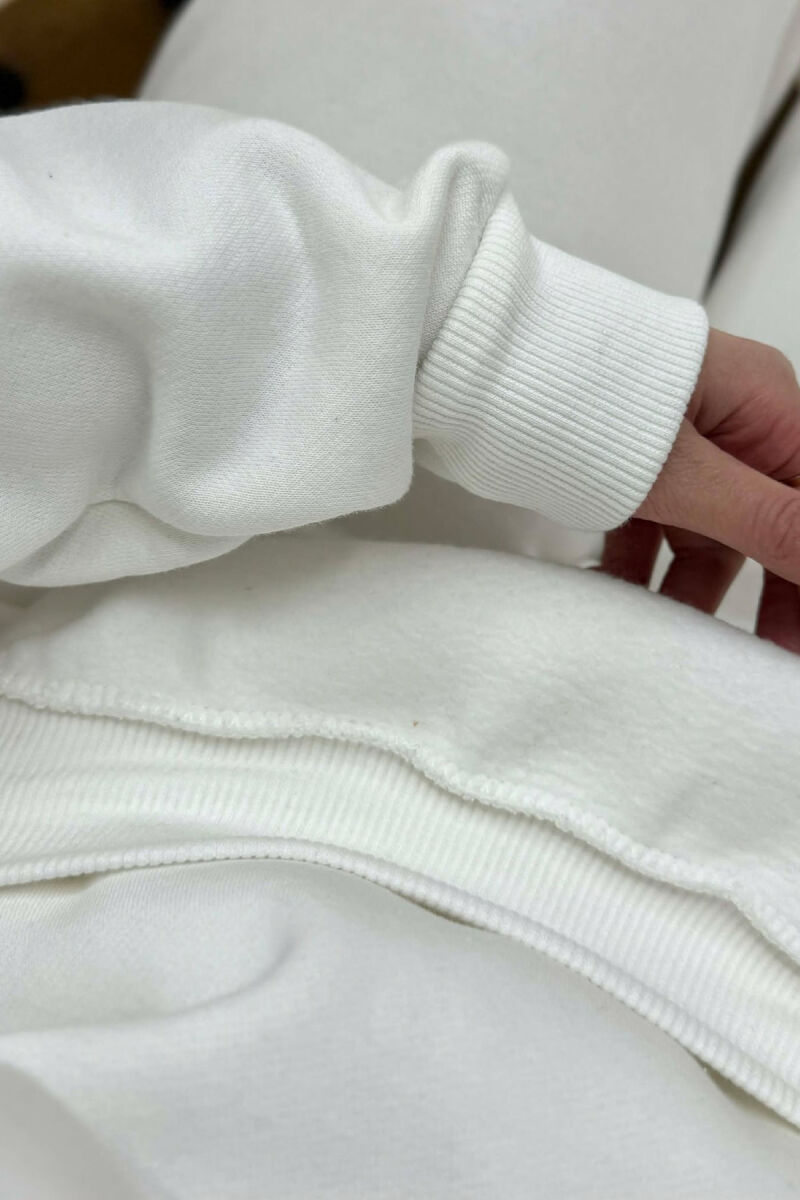 ROUND NECK FLUFFY SWEATSHIRT+ JOGGERS WOMEN SET WHITE-E BARDHE - 4