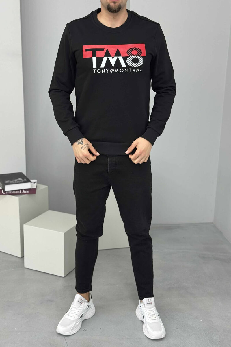 ROUND NECK FRONT DESIGN MEN SWEATSHIRT BLACK/ E ZEZE - 1