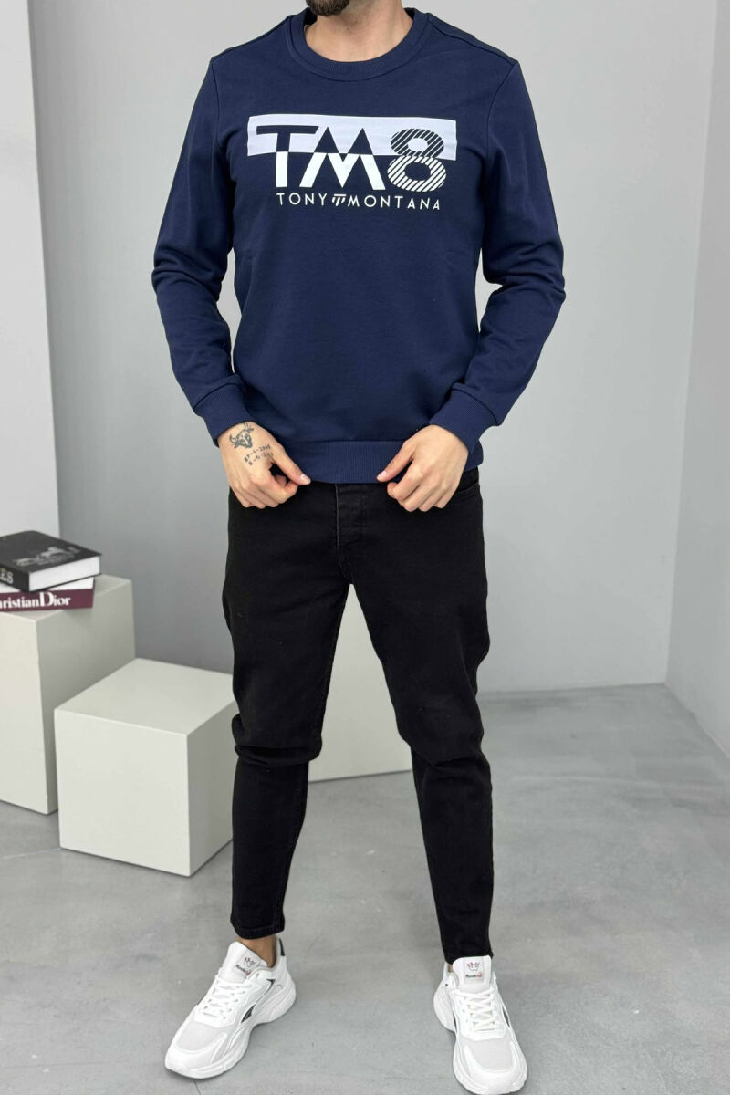 ROUND NECK FRONT DESIGN MEN SWEATSHIRT BLUE/BLU - 1
