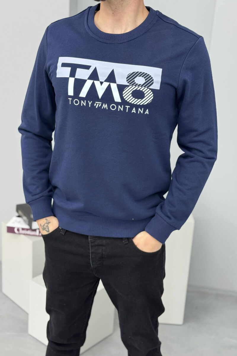 ROUND NECK FRONT DESIGN MEN SWEATSHIRT BLUE/BLU - 2