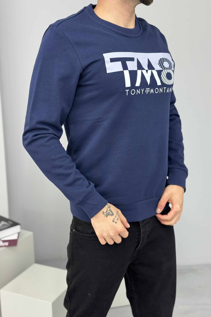 ROUND NECK FRONT DESIGN MEN SWEATSHIRT BLUE/BLU - 4