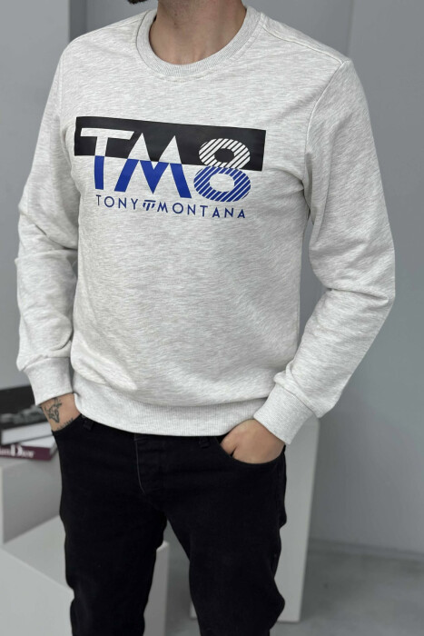 ROUND NECK FRONT DESIGN MEN SWEATSHIRT CREAM/KREM - 2