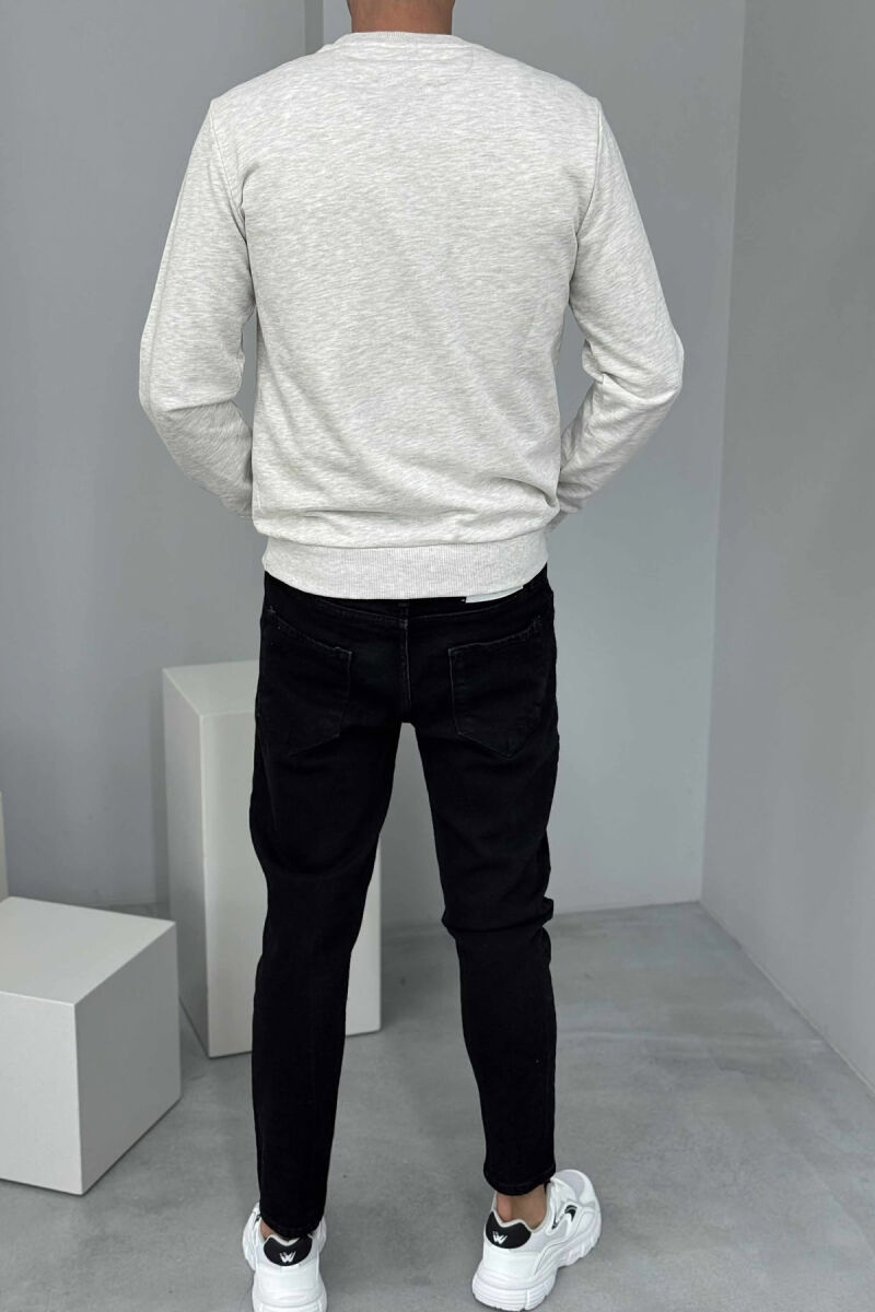 ROUND NECK FRONT DESIGN MEN SWEATSHIRT CREAM/KREM - 3