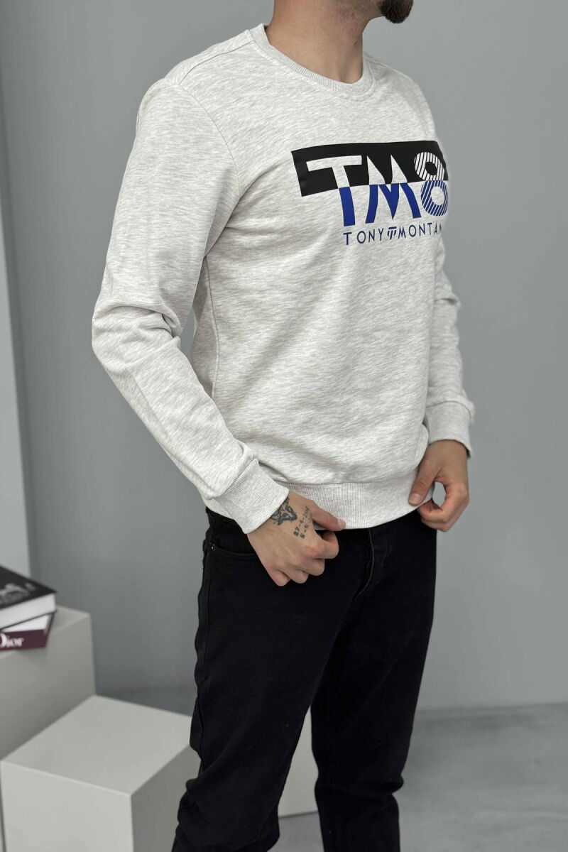 ROUND NECK FRONT DESIGN MEN SWEATSHIRT CREAM/KREM - 4