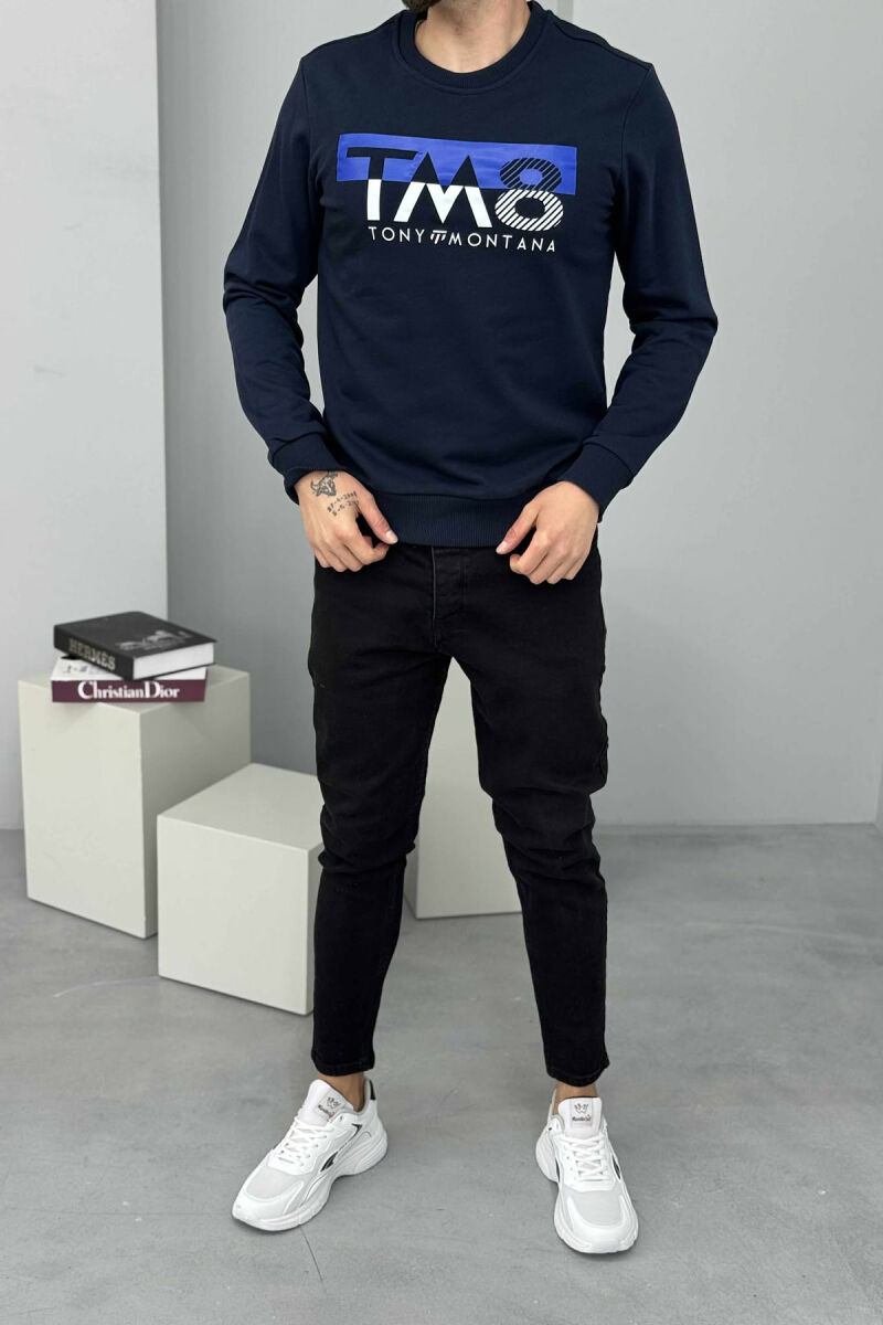 ROUND NECK FRONT DESIGN MEN SWEATSHIRT DARK BLUE/BEE - 1