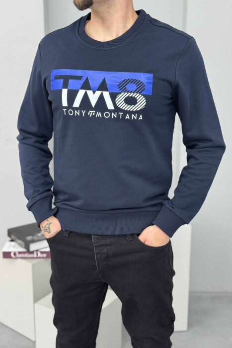 ROUND NECK FRONT DESIGN MEN SWEATSHIRT DARK BLUE/BEE - 2