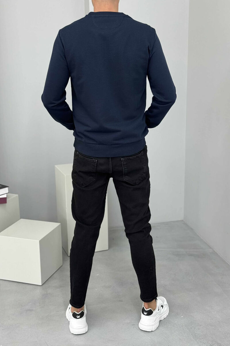 ROUND NECK FRONT DESIGN MEN SWEATSHIRT DARK BLUE/BEE - 3