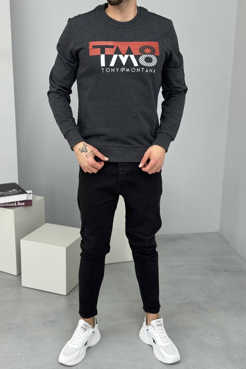 ROUND NECK FRONT DESIGN MEN SWEATSHIRT DARK GREY/GEE - 1