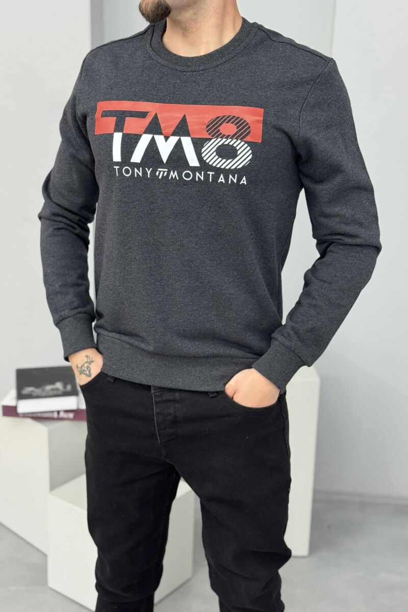 ROUND NECK FRONT DESIGN MEN SWEATSHIRT DARK GREY/GEE - 2