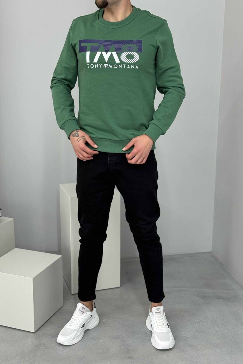 ROUND NECK FRONT DESIGN MEN SWEATSHIRT GREEN/JESHILE - 1