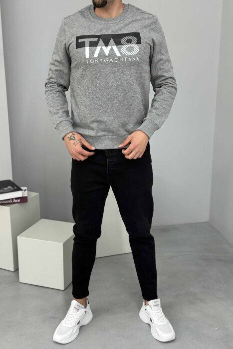 ROUND NECK FRONT DESIGN MEN SWEATSHIRT GREY/GRI - 1