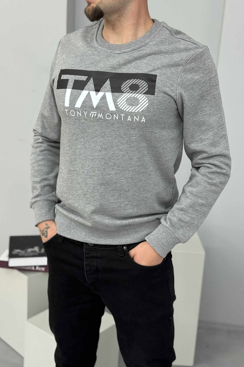 ROUND NECK FRONT DESIGN MEN SWEATSHIRT GREY/GRI - 2