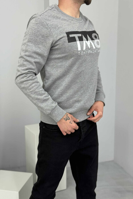 ROUND NECK FRONT DESIGN MEN SWEATSHIRT GREY/GRI - 4