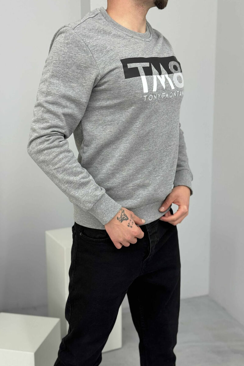 ROUND NECK FRONT DESIGN MEN SWEATSHIRT GREY/GRI - 4
