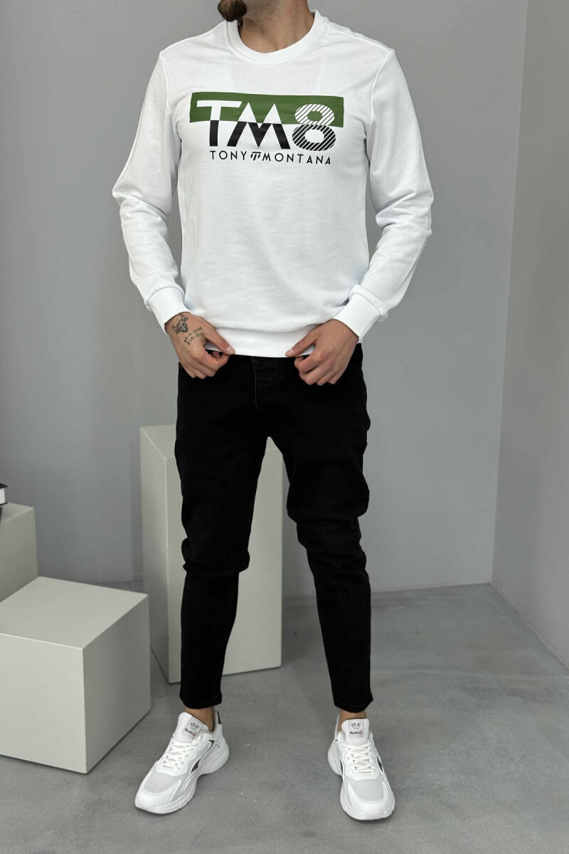 ROUND NECK FRONT DESIGN MEN SWEATSHIRT WHITE-E BARDHE - 1