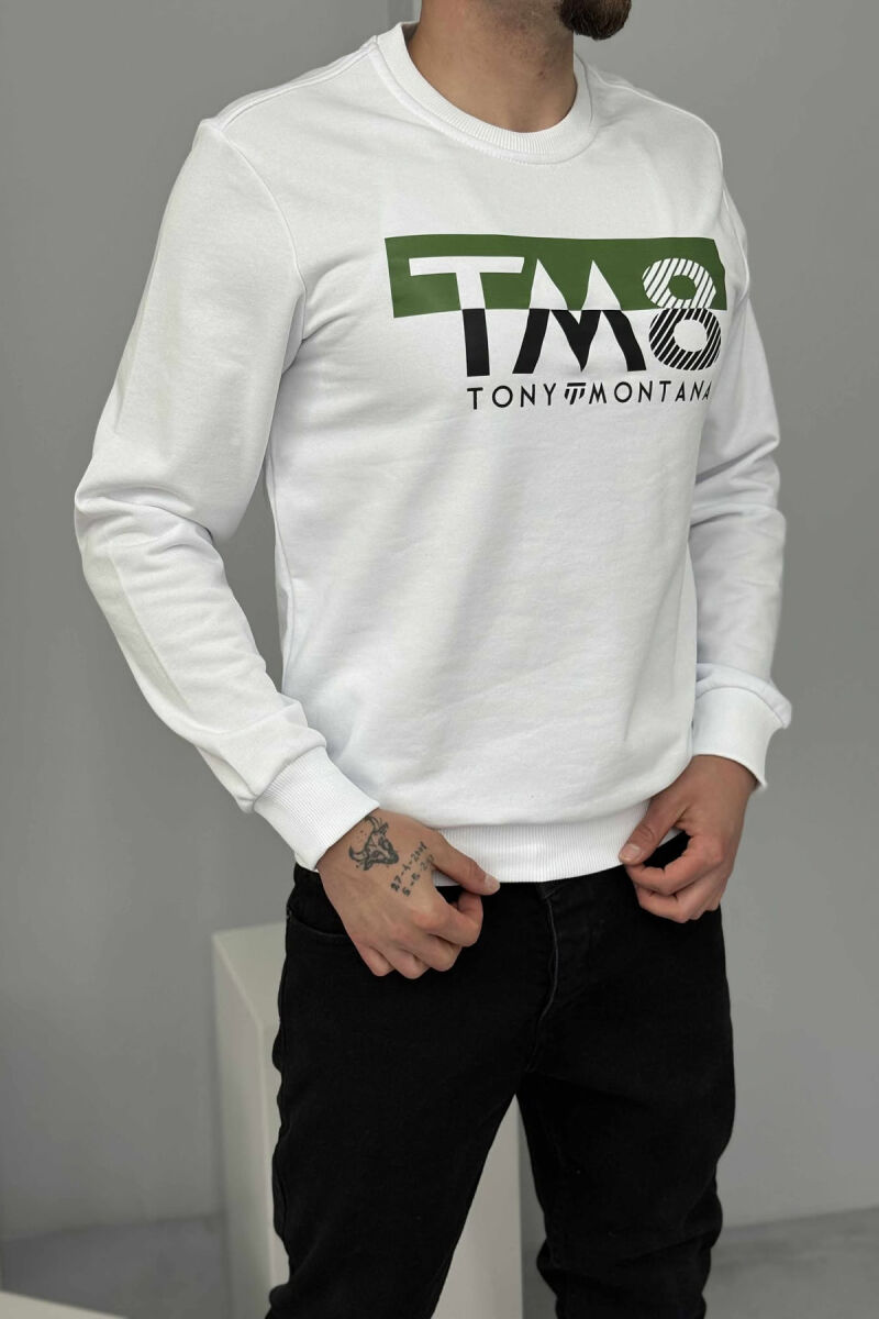 ROUND NECK FRONT DESIGN MEN SWEATSHIRT WHITE-E BARDHE - 4