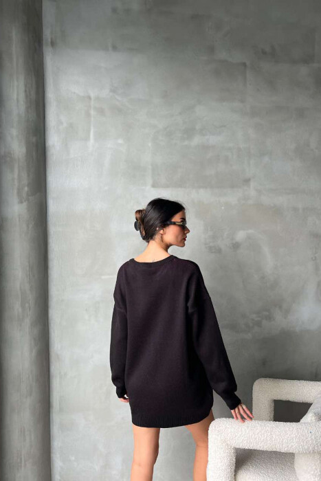 ROUND NECK FRONT WRITTING WOMEN SWEATER BLACK/ E ZEZE - 2