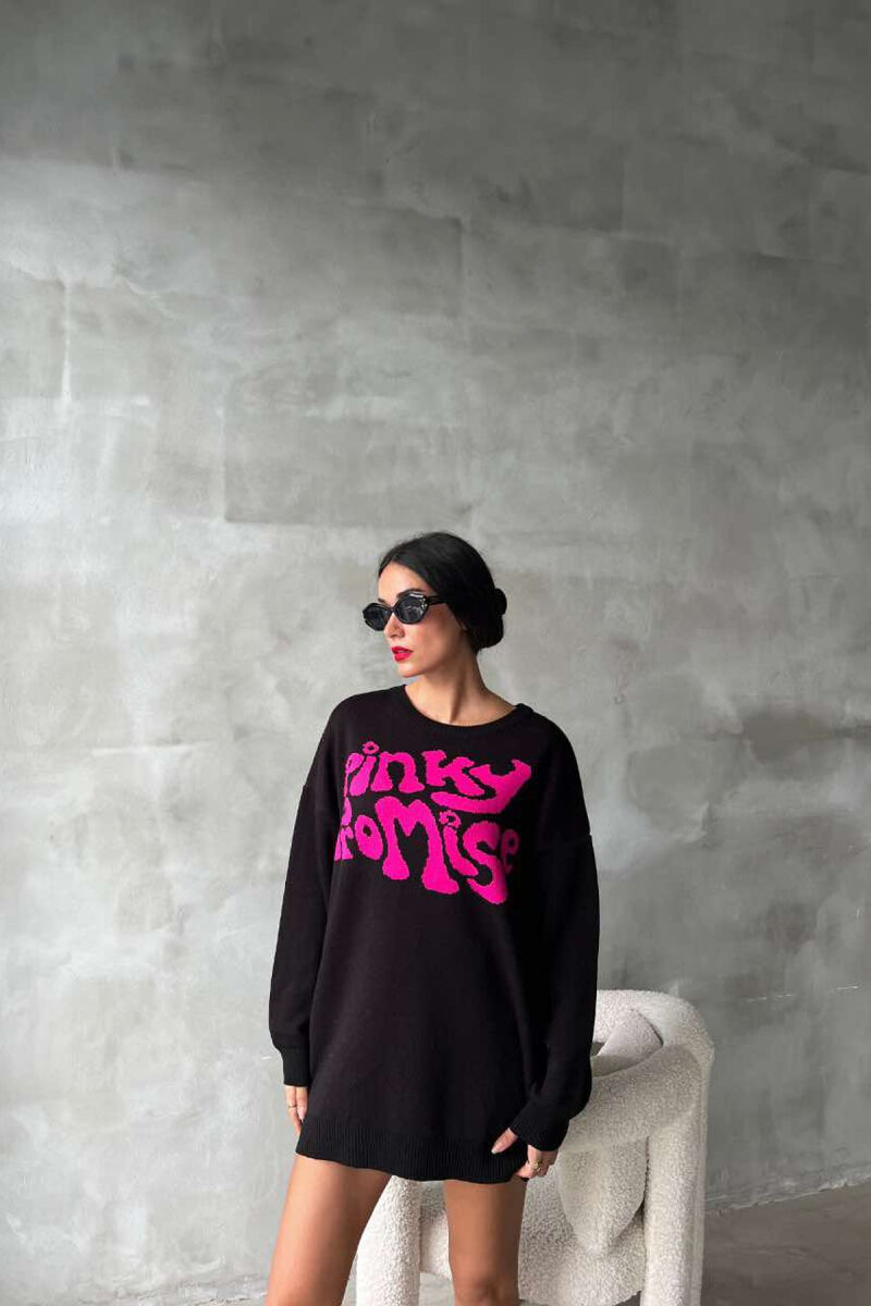 ROUND NECK FRONT WRITTING WOMEN SWEATER BLACK/ E ZEZE - 5