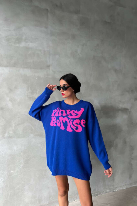 ROUND NECK FRONT WRITTING WOMEN SWEATER BLUE/BLU 