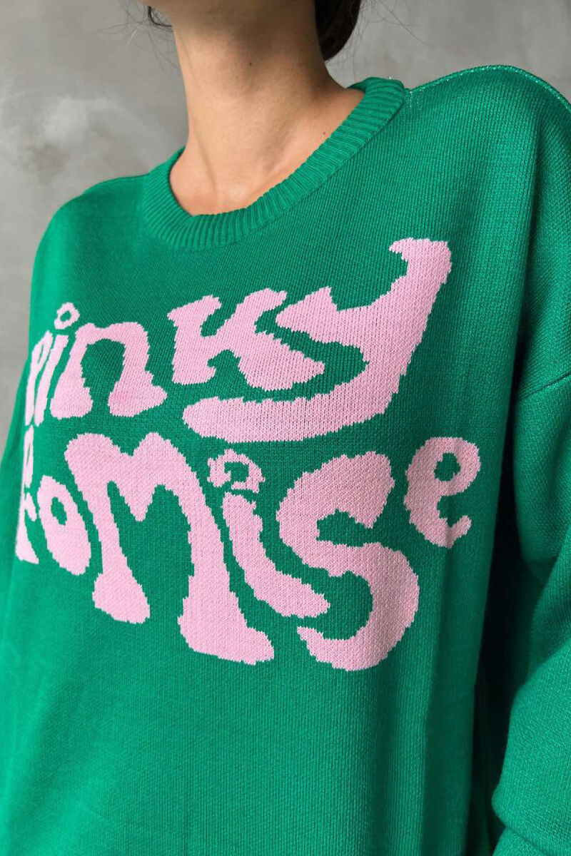 ROUND NECK FRONT WRITTING WOMEN SWEATER GREEN/JESHILE - 2