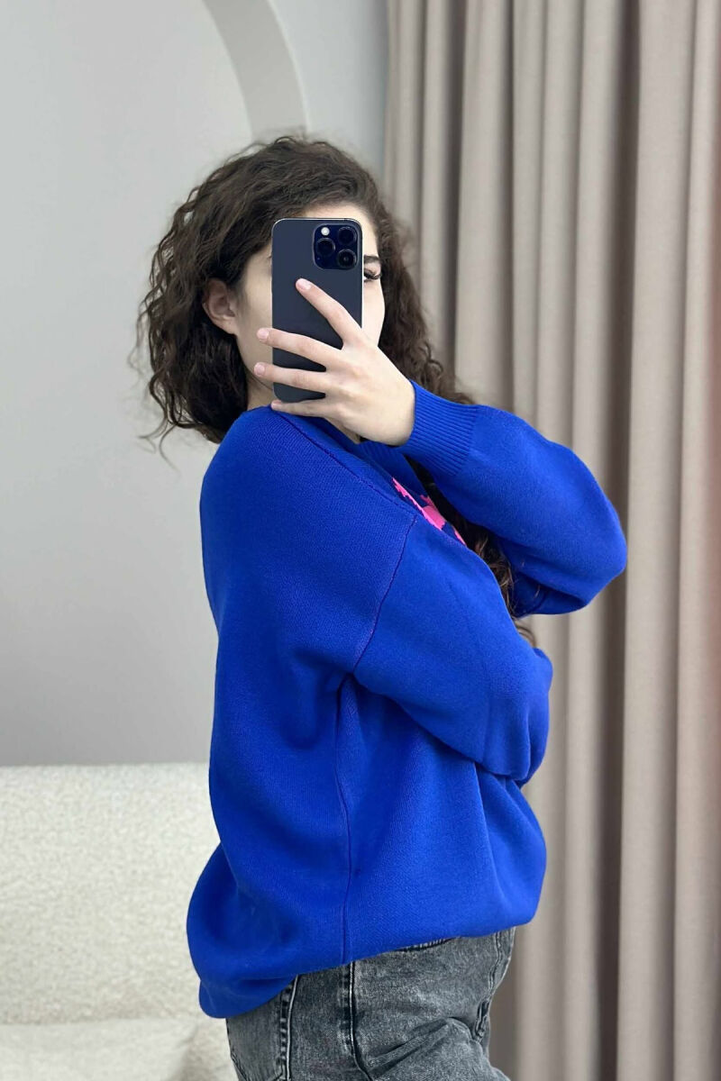 ROUND NECK FRONT WRITTING WOMEN SWEATER BLUE/BLU - 5