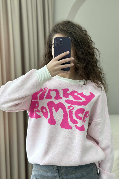 ROUND NECK FRONT WRITTING WOMEN SWEATER PINK/ROZE - 4
