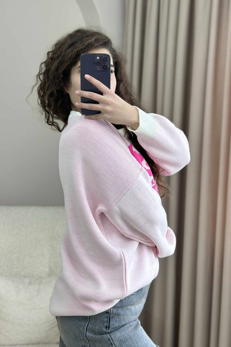 ROUND NECK FRONT WRITTING WOMEN SWEATER PINK/ROZE - 5