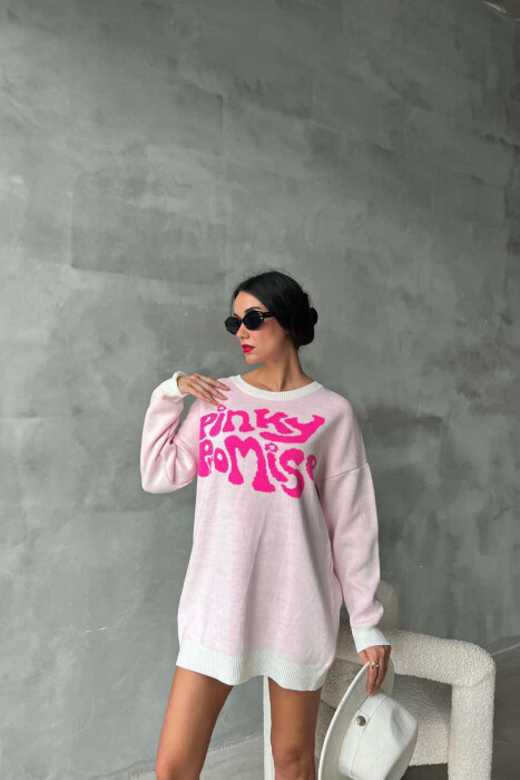 ROUND NECK FRONT WRITTING WOMEN SWEATER IN PINK COLOR - 4