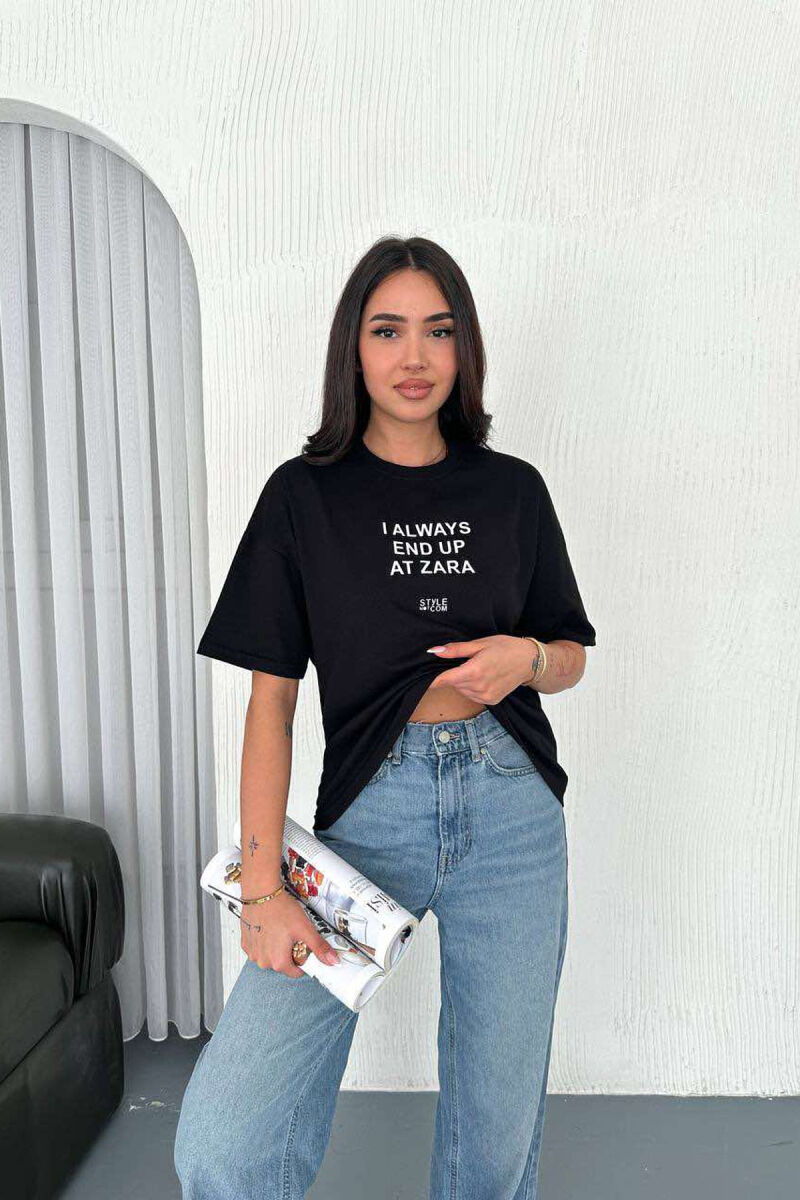 ROUND NECK FRONT WRITTINGS WOMEN T-SHIRT BLACK/ E ZEZE - 1