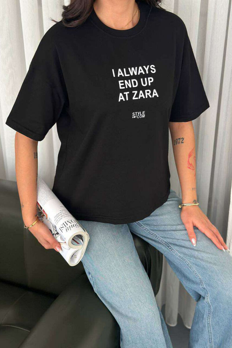 ROUND NECK FRONT WRITTINGS WOMEN T-SHIRT BLACK/ E ZEZE - 2