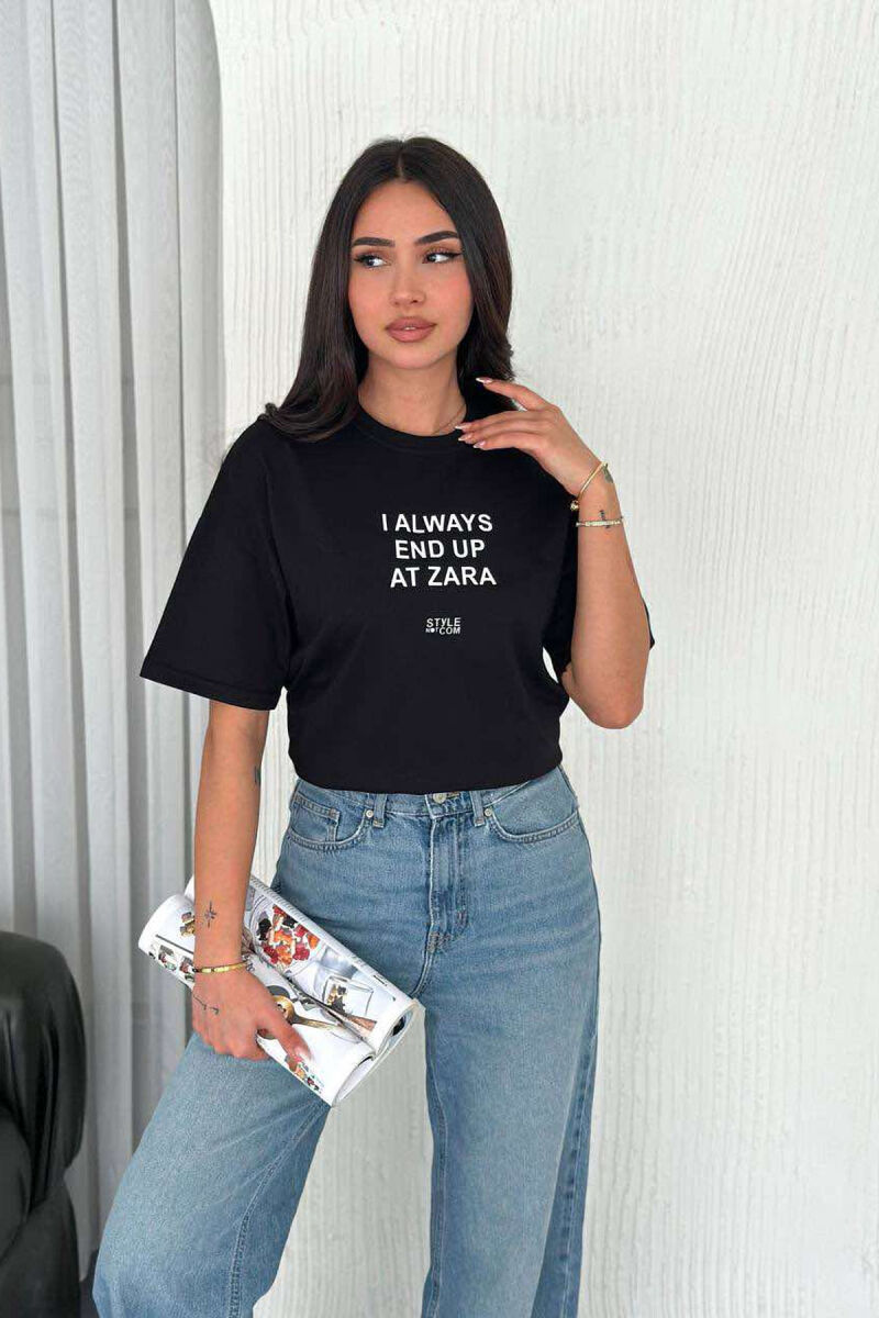 ROUND NECK FRONT WRITTINGS WOMEN T-SHIRT BLACK/ E ZEZE - 3