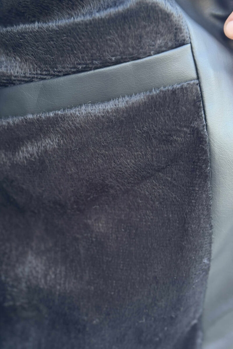 ROUND NECK FRONT ZIP LEATHER MEN JACKET WITH ZIPPER ON SLEEVES BLACK/ E ZEZE - 2