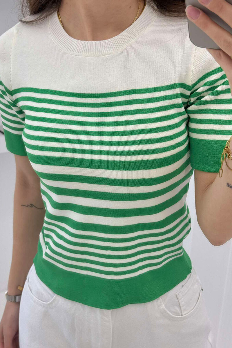 ROUND NECK HALF STRIPE DESIGN WOMEN T-SHIRT GREEN/JESHILE - 3